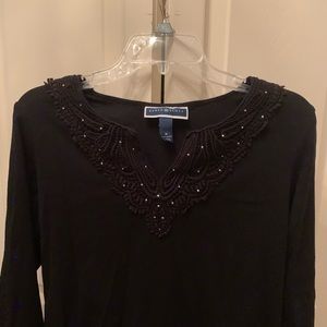 Karen Scott black shirt with silver beads size M